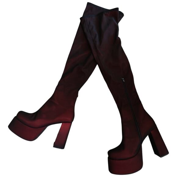 Current Mood Know My Worth Platform Red Mesh Thigh High Boots Size 11 - Picture 1 of 15